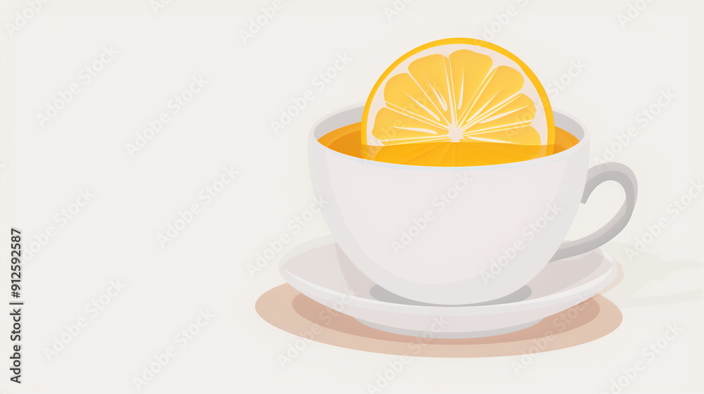 Cup of Tea with Lemon Slice Refreshing Beverage Concept Clean Design for Cafes and Restaurants Health and Wellness Tea Time Vector Art Summer Drink Infusion Poster Print Minimalist Illustration