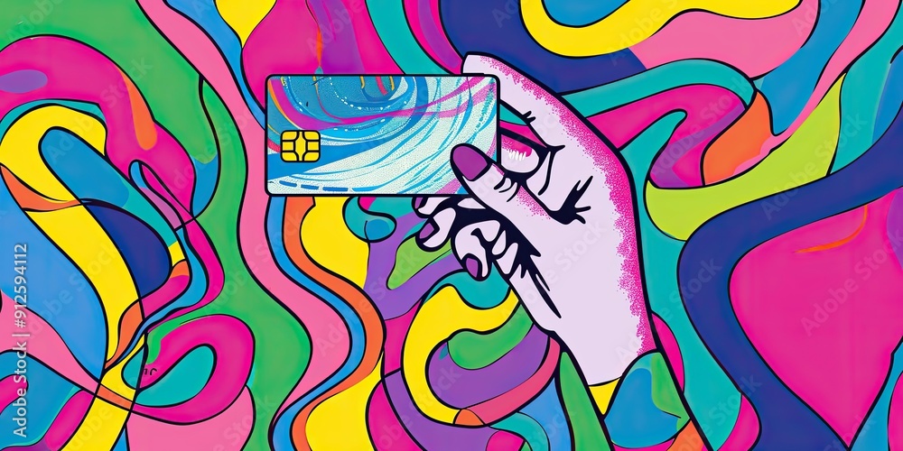 Abstract hand holding a card in vibrant colors. Abstract hand holding a card in vibrant colors.