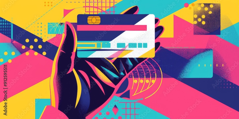 Abstract hand holding credit card with bright colors. Abstract hand holding credit card with bright colors.