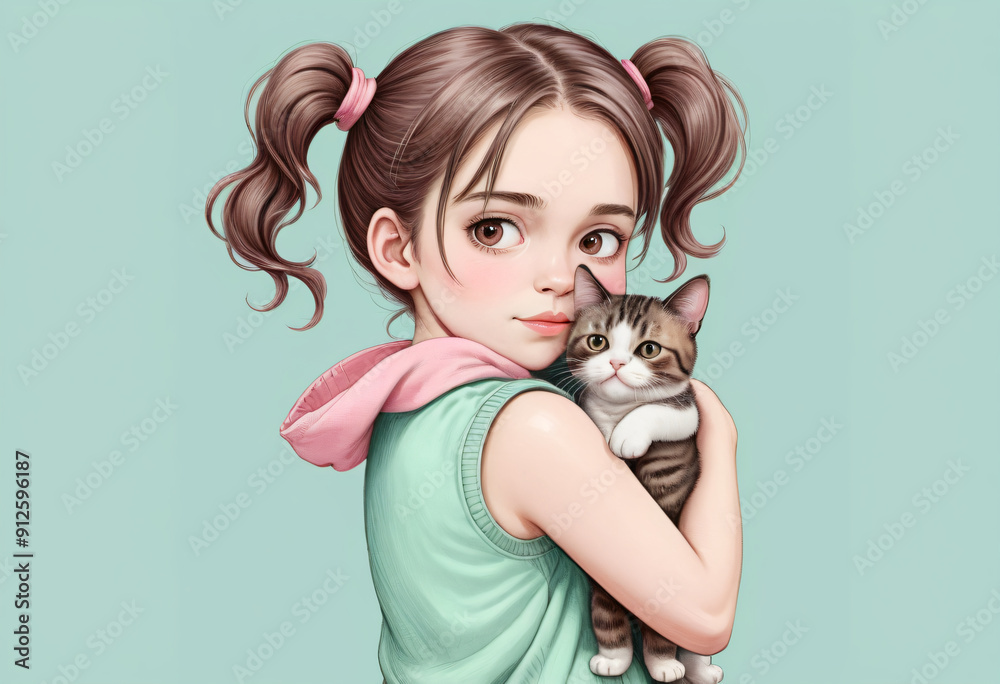 Obraz premium girl and cat