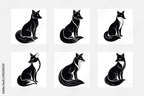 White background sitting fox silhouette artwork collection
