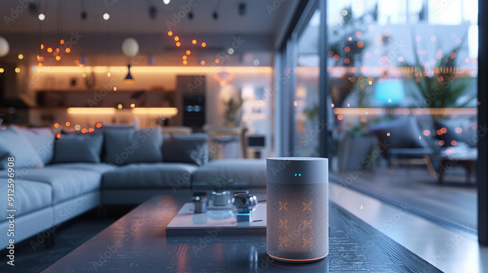 Obraz premium Digital home assistant controlling smart devices, home automation, seamless connectivity, modern smart home technology