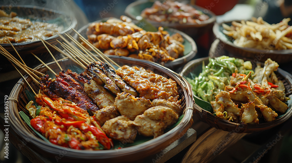 Top view of Indonesian food on wooden table in restaurant. Top view of Indonesian food on wooden table in restaurant.