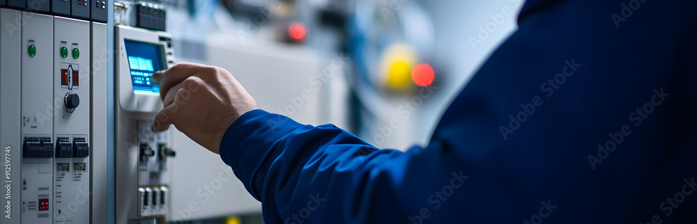 Engineer Working on a Blue Cabinet in a Modern Laboratory Engineer Working on a Blue Cabinet in a Modern Laboratory