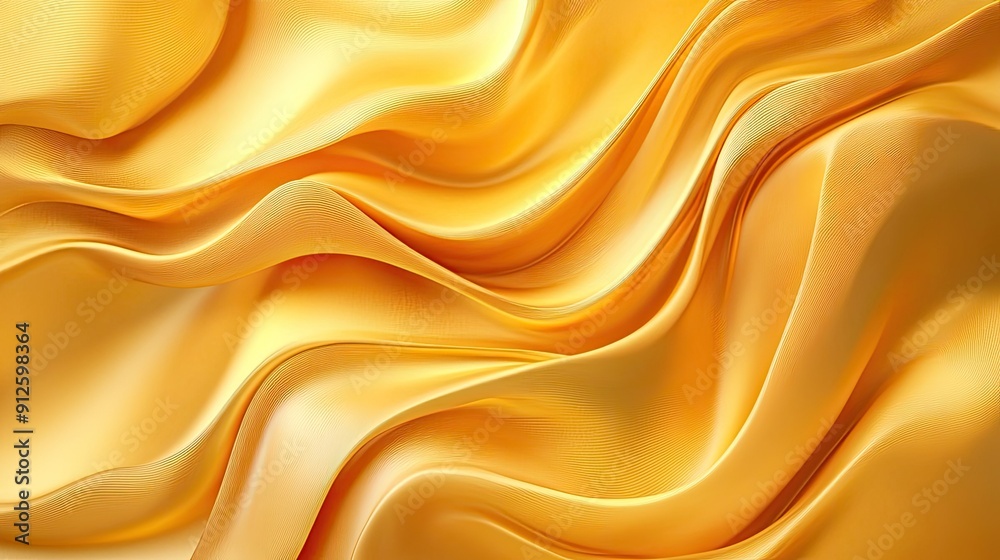 Fototapeta premium Abstract 3D golden yellow background with smooth waves and flowing lines, perfect for dynamic and modern designs.