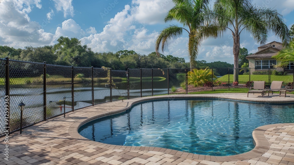 The installation of chain link fences around swimming pools and water features ensures compliance with safety regulations and enhances property aesthetics. The installation of chain link fences around swimming pools and water features ensures compliance with safety regulations and enhances property aesthetics.