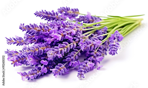 Lavender flowers isolated on a white background in a close up photograph