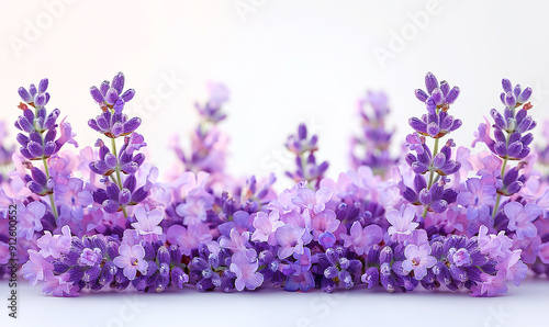 Lavender flowers isolated on a white background in a close up photograph