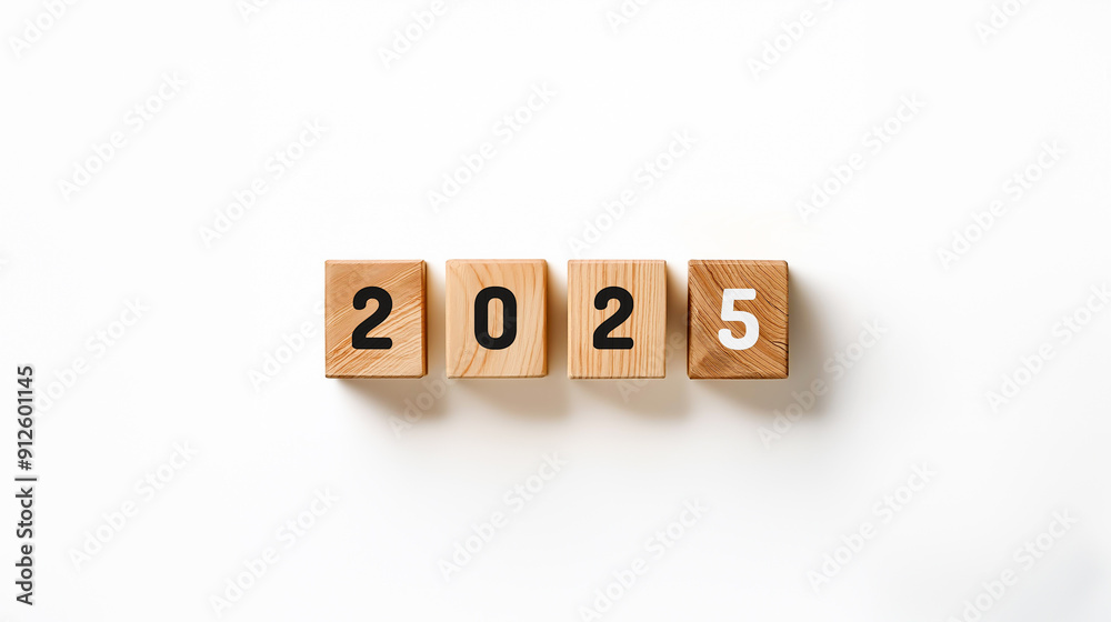 Wooden blocks display year 2025 on a white background, symbol the future, new beginnings and upcoming. Wooden blocks display year 2025 on a white background, symbol the future, new beginnings and upcoming.