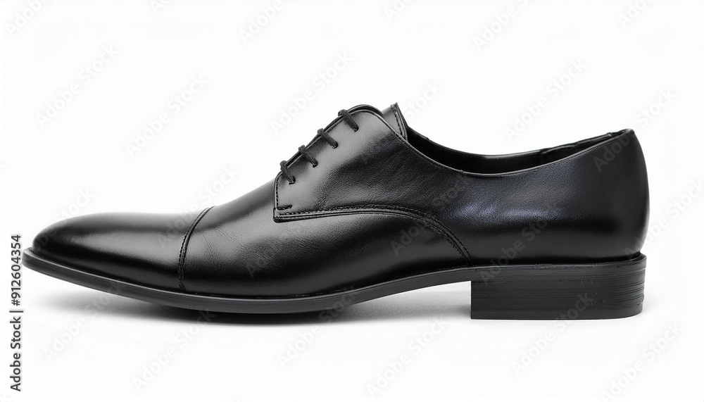 Black leather dress shoe with sturdy sole isolated on white background. Fashion male shoes Black leather dress shoe with sturdy sole isolated on white background. Fashion male shoes