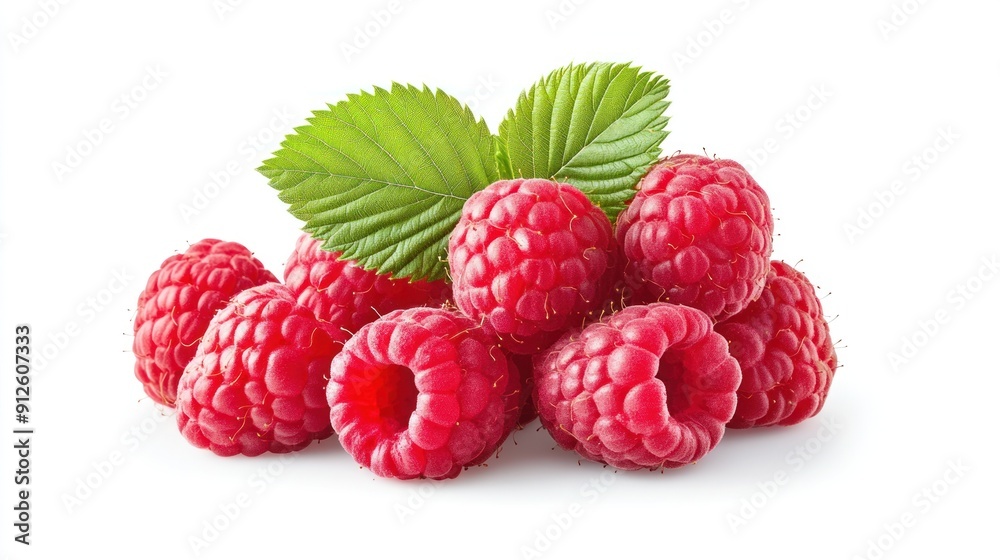 Fresh Raspberries with Green Leaves Fresh Raspberries with Green Leaves