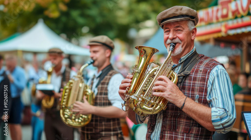 Musicians Performing Traditional Music at a Local Festival in Autumn