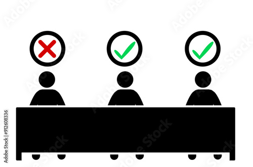 stick figure illustration at an audition by the jury