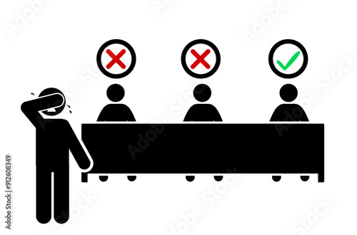 stick figure illustration at an audition by the jury