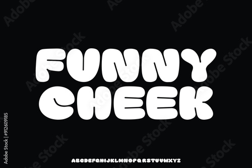 Bold rounded funny cheek alphabet display font vector illustration