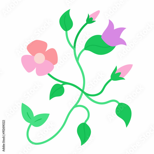 Morning glory and vines art vector illustration