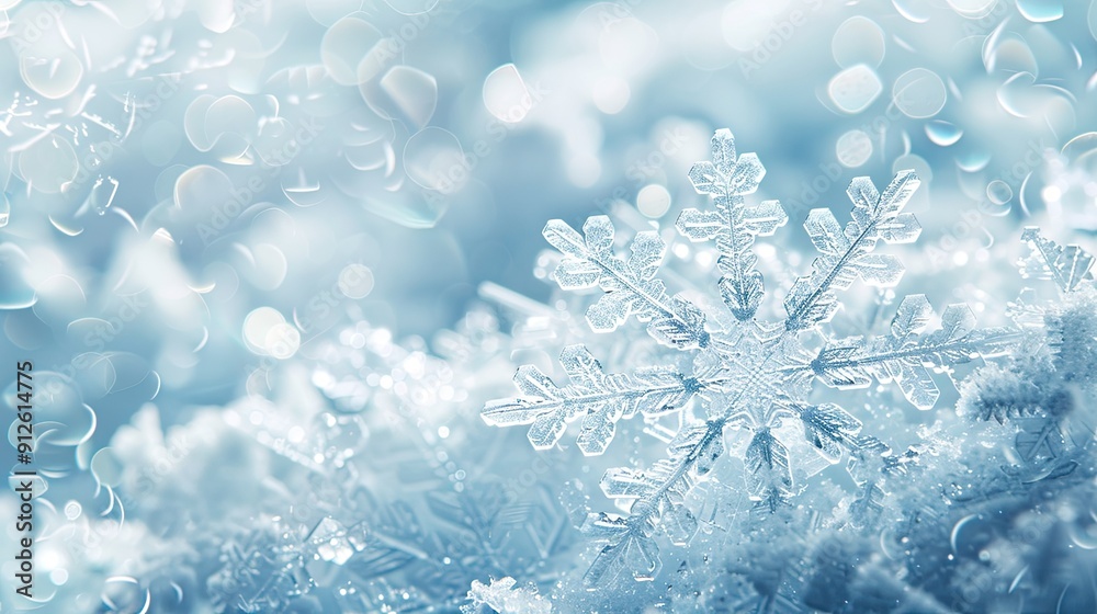 snowflake closeup, the snowflake covers only the top two thirds of the picture, blurry background, photorealistic snowflake closeup, the snowflake covers only the top two thirds of the picture, blurry background, photorealistic