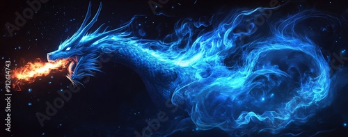 Blue Dragon Breathing Fire