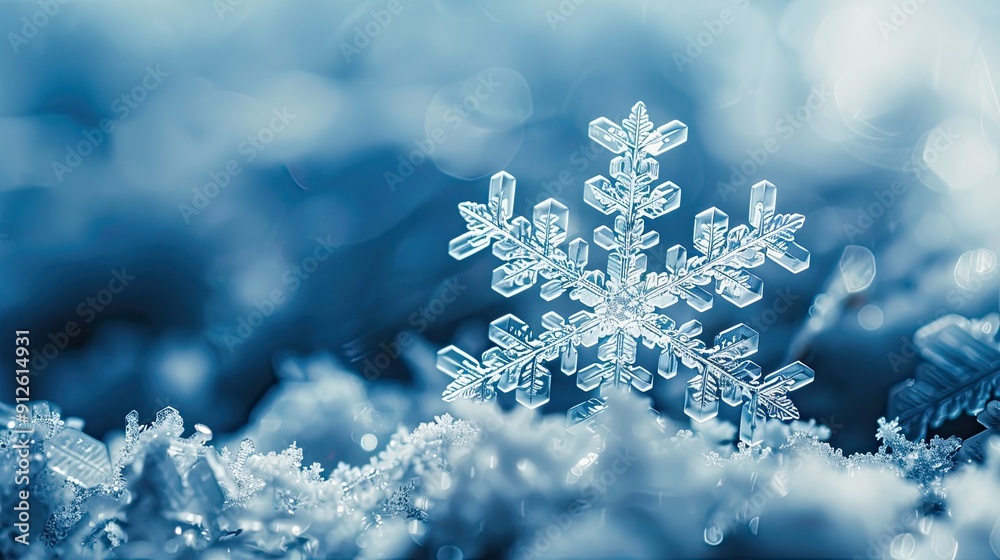 snowflake closeup, the snowflake covers only the top two thirds of the picture, blurry background, photorealistic snowflake closeup, the snowflake covers only the top two thirds of the picture, blurry background, photorealistic
