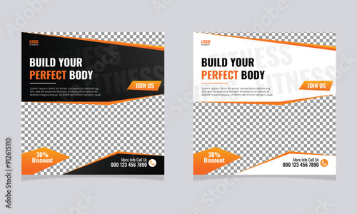 Fitness Gym Social media post template design set. Gym social media post template collection.