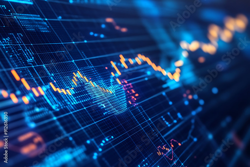 An abstract digital background banner showcasing Bitcoin and stock exchange elements, connected by a network of dynamic data points