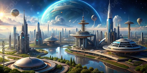 Futuristic concept of a bustling space settlement with advanced technology , space, settlement, future