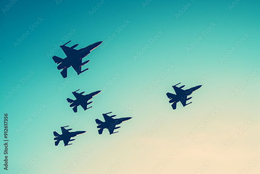 Five military fighters in the sky, war aviation Five military fighters in the sky, war aviation