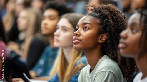 Engaged Students at College Orientation Session in Lecture Hall