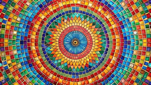 Colorful radial mosaic pattern design with vibrant colors, mosaic, radial, pattern, colorful, vibrant, dynamic, geometric