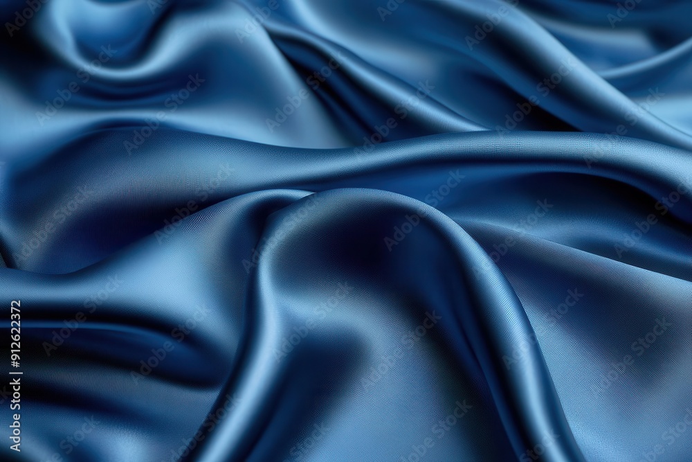 Fototapeta premium luxurious blue satin fabric draped elegantly creating soft folds and highlights rich deep tones and subtle sheen evoke opulence and sophistication in a timeless composition