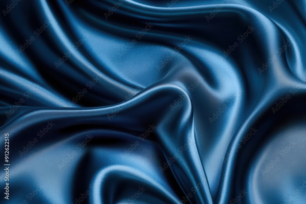 Fototapeta premium luxurious blue satin fabric draped elegantly creating soft folds and highlights rich deep tones and subtle sheen evoke opulence and sophistication in a timeless composition