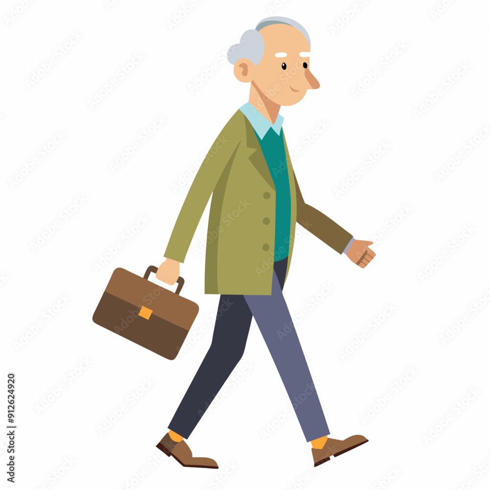 Grandfather walking with briefcase art vector illustration Grandfather walking with briefcase art vector illustration