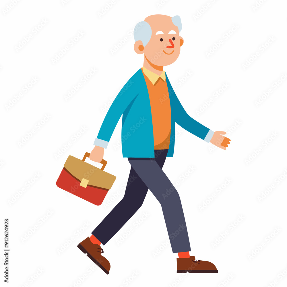 Grandfather walking with briefcase art vector illustration Grandfather walking with briefcase art vector illustration
