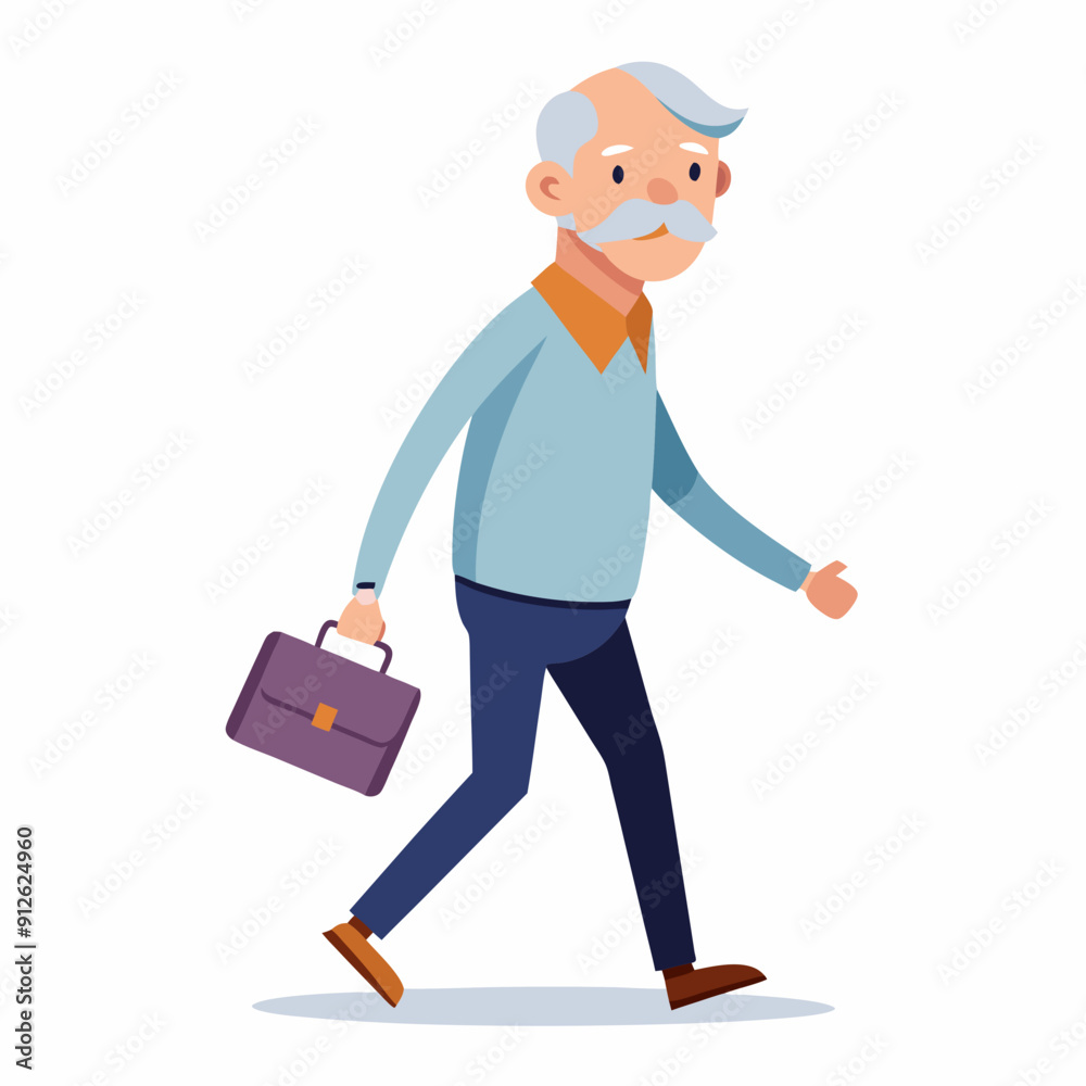 Grandfather walking with briefcase art vector illustration Grandfather walking with briefcase art vector illustration