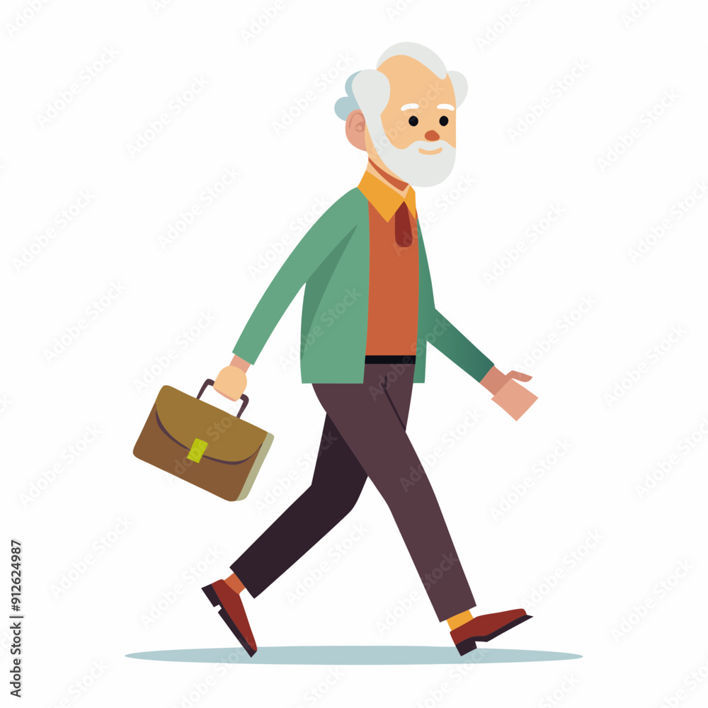 Grandfather walking with briefcase art vector illustration Grandfather walking with briefcase art vector illustration