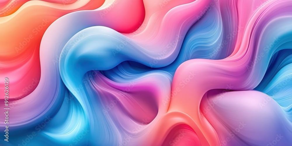 Abstract background of colorful flowing and swirling 3D waves in pink, blue, and orange. Abstract background of colorful flowing and swirling 3D waves in pink, blue, and orange.