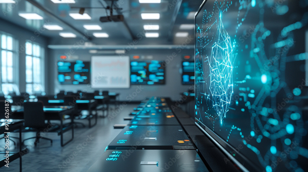 Digital classroom with AI-assisted teaching tools, advanced education technology, modern learning environment Digital classroom with AI-assisted teaching tools, advanced education technology, modern learning environment