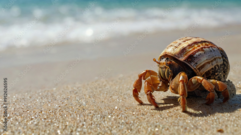 Close-up photo of a hermit crab on a tropical beach Close-up photo of a hermit crab on a tropical beach