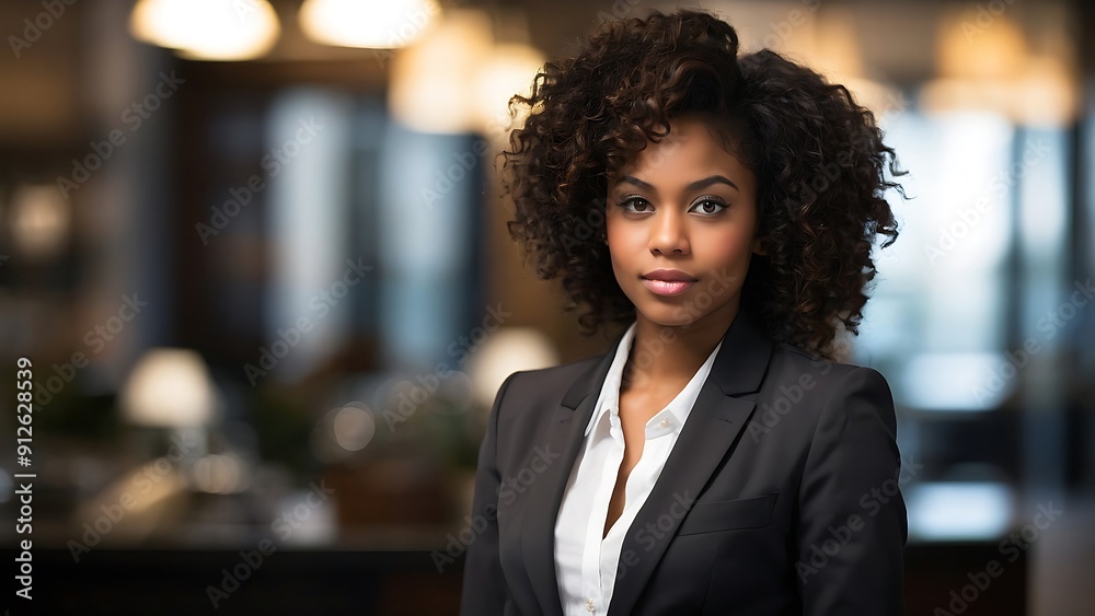 A young professional woman confidently posing in formal business attire A young professional woman confidently posing in formal business attire