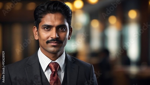 Confident man in a suit poses for a corporate networking occasion