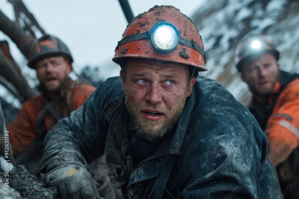 A worn miner covered in dirt and mud, braving the harsh, snow-covered landscape while working, symbolizing the perseverance and challenges faced in mining. A worn miner covered in dirt and mud, braving the harsh, snow-covered landscape while working, symbolizing the perseverance and challenges faced in mining.