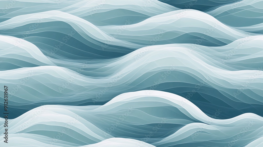 Fototapeta premium A seamless design featuring soothing textures with wavy patterns and subtle water ripples. The minimal sea waves are illustrated with smooth, flowing lines and soft colors, creating a tranquil and