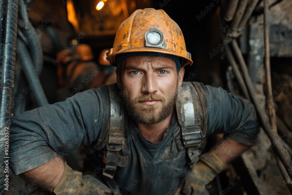 A miner in dusty work gear explores an underground tunnel, demonstrating the fortitude and endurance required in mining work, highlighting the harsh underground environment. A miner in dusty work gear explores an underground tunnel, demonstrating the fortitude and endurance required in mining work, highlighting the harsh underground environment.