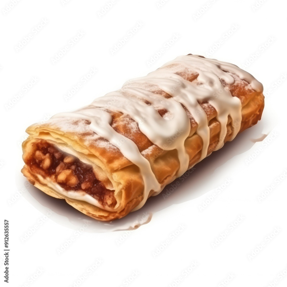 Freshly baked apple strudel on a white background Freshly baked apple strudel on a white background