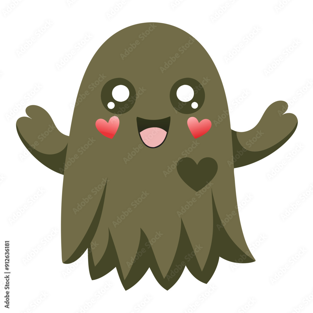 Kawaii Vector Illustration of Autumn and Halloween Theme with Ghostly Greetings on Transparent Background in Green Colors Kawaii Vector Illustration of Autumn and Halloween Theme with Ghostly Greetings on Transparent Background in Green Colors