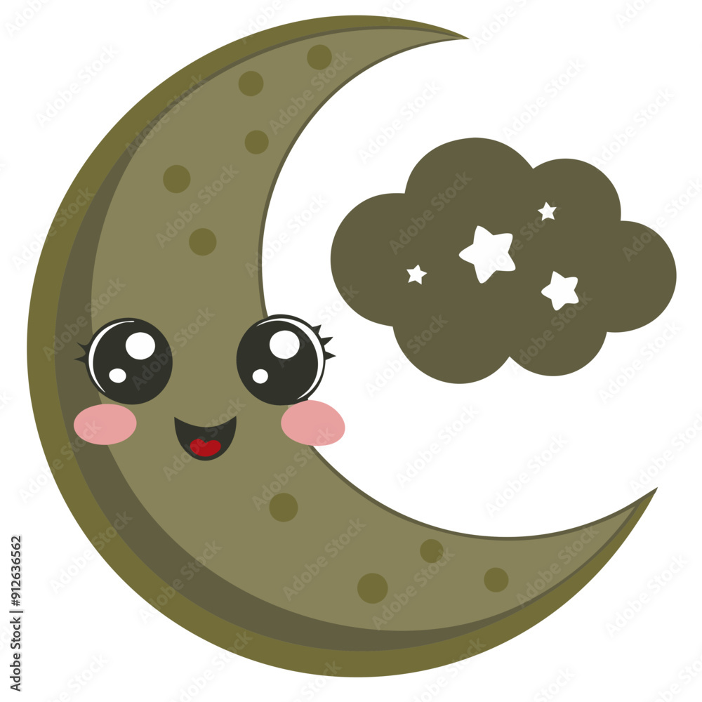 Kawaii Autumn and Halloween Theme Vector Illustration on Transparent Background with Green Colors Featuring Halloween Moon in a Whimsical Style Kawaii Autumn and Halloween Theme Vector Illustration on Transparent Background with Green Colors Featuring Halloween Moon in a Whimsical Style