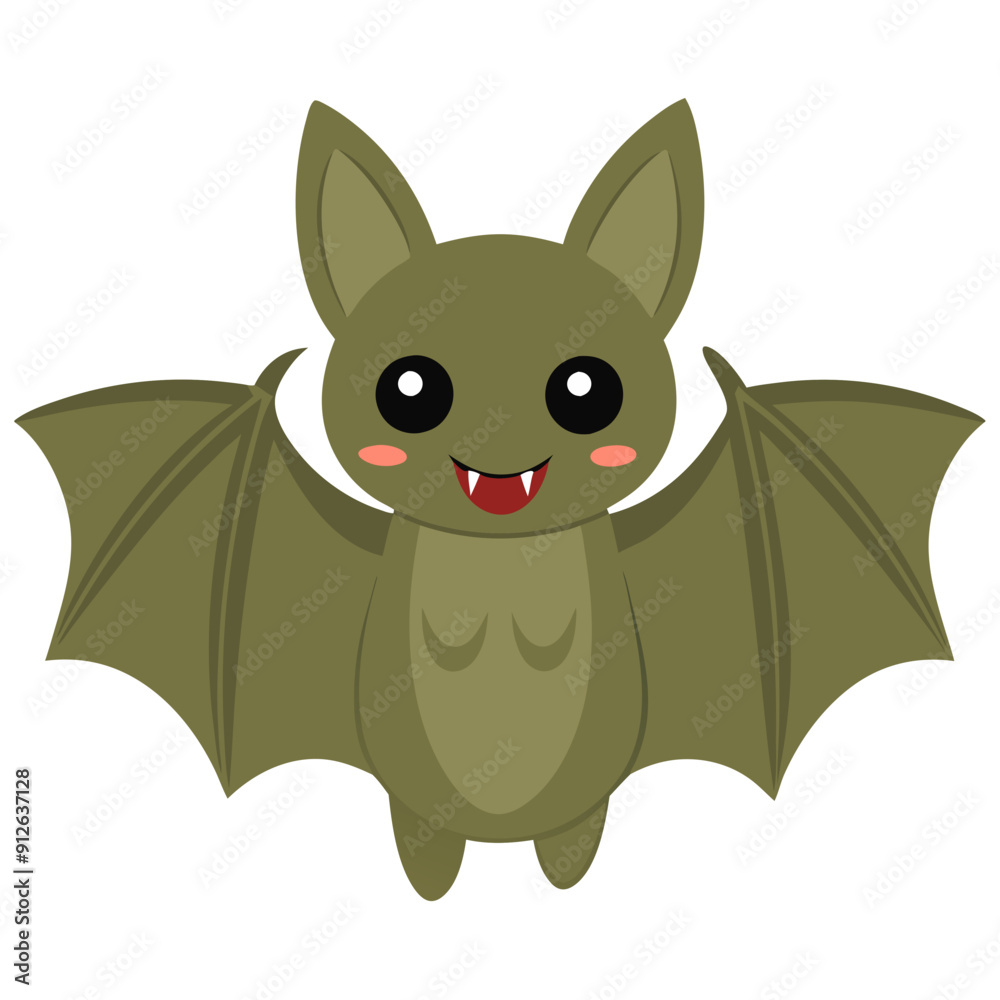 Kawaii Autumn and Halloween Vector Illustration of a Cute Bat on Transparent Background in Green, Pink, and Orange Colors. Kawaii Autumn and Halloween Vector Illustration of a Cute Bat on Transparent Background in Green, Pink, and Orange Colors.