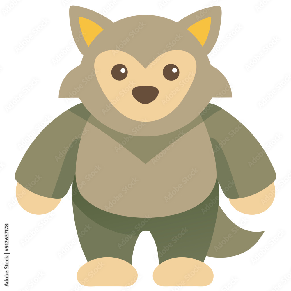 Obraz premium Kawaii Vector Illustration of Autumn and Halloween Theme with Werewolf on Transparent Background in Green Color Palette, featuring a Playful and Whimsical Design for Seasonal Festivities with a Spooky