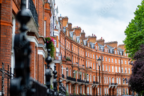 LONDON- Upmarket residential street of large mansion townhouses borough of Kensington & Chelsea