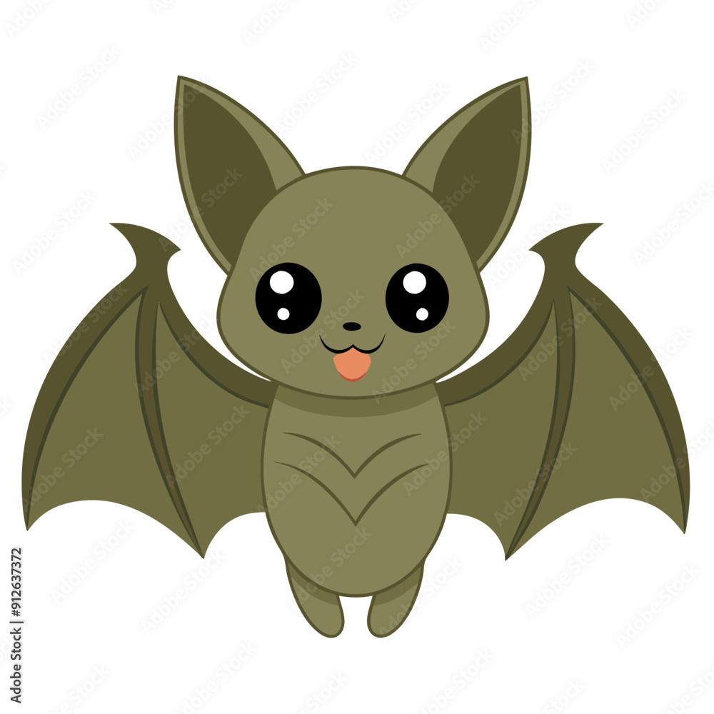 Kawaii Autumn and Halloween Vector Illustration of a Cute Bat on Transparent Background in Green, Pink, and Orange Colors. Kawaii Autumn and Halloween Vector Illustration of a Cute Bat on Transparent Background in Green, Pink, and Orange Colors.